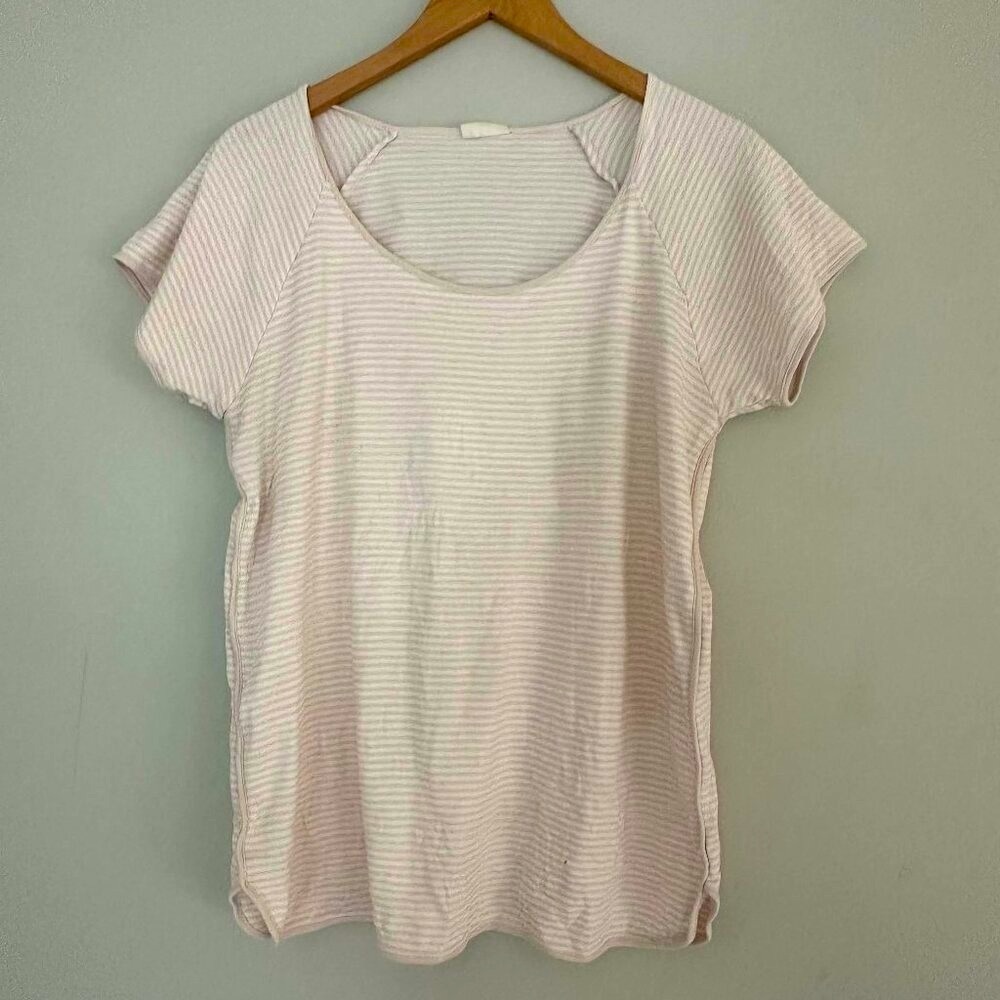 LAKE Short Sleeve Striped Pajama Top 100% Pima Cotton T-Shirt - Large